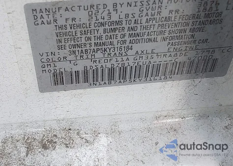 2019 Nissan Sentra Sv from USA, damaged, VIN 3N1AB7AP5KY316184